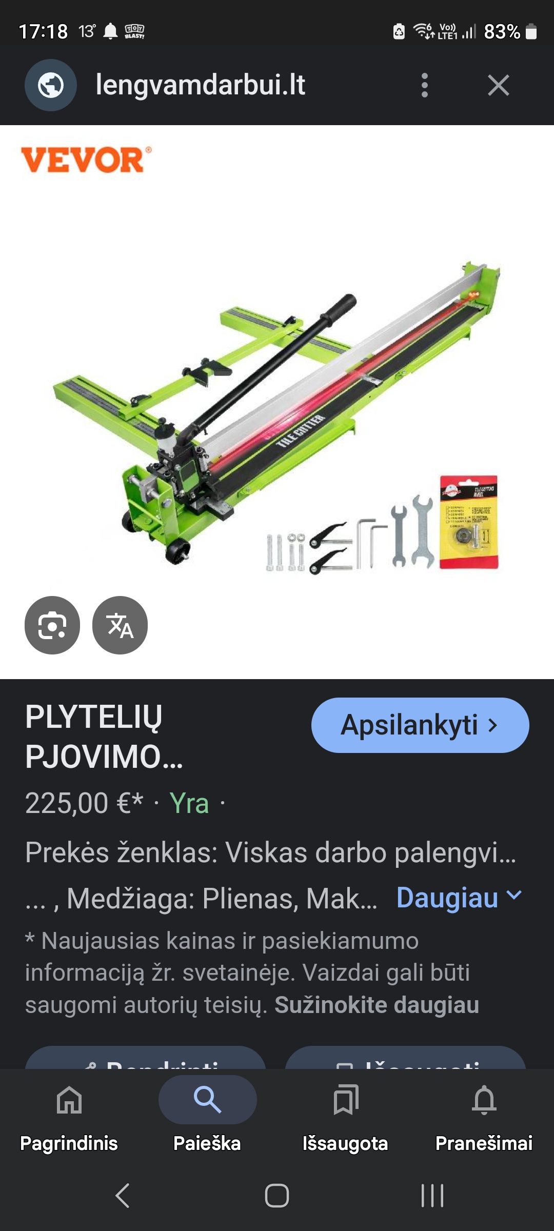 Plytelių pjovimo staklės 1200mm