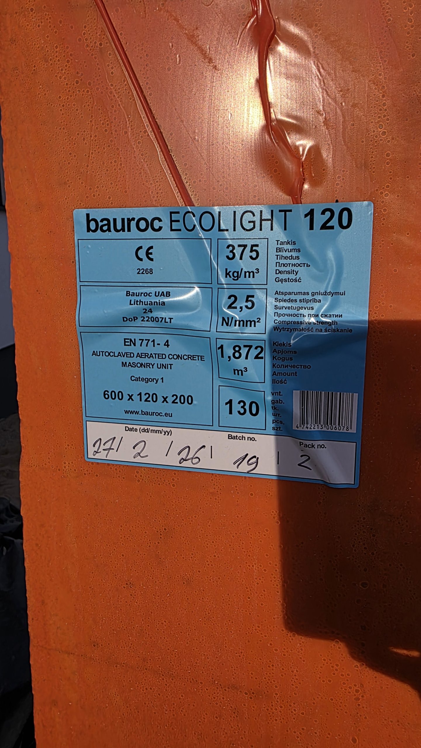 Dujų silikato blokeliai BAUROC ECOLIGHT 120.