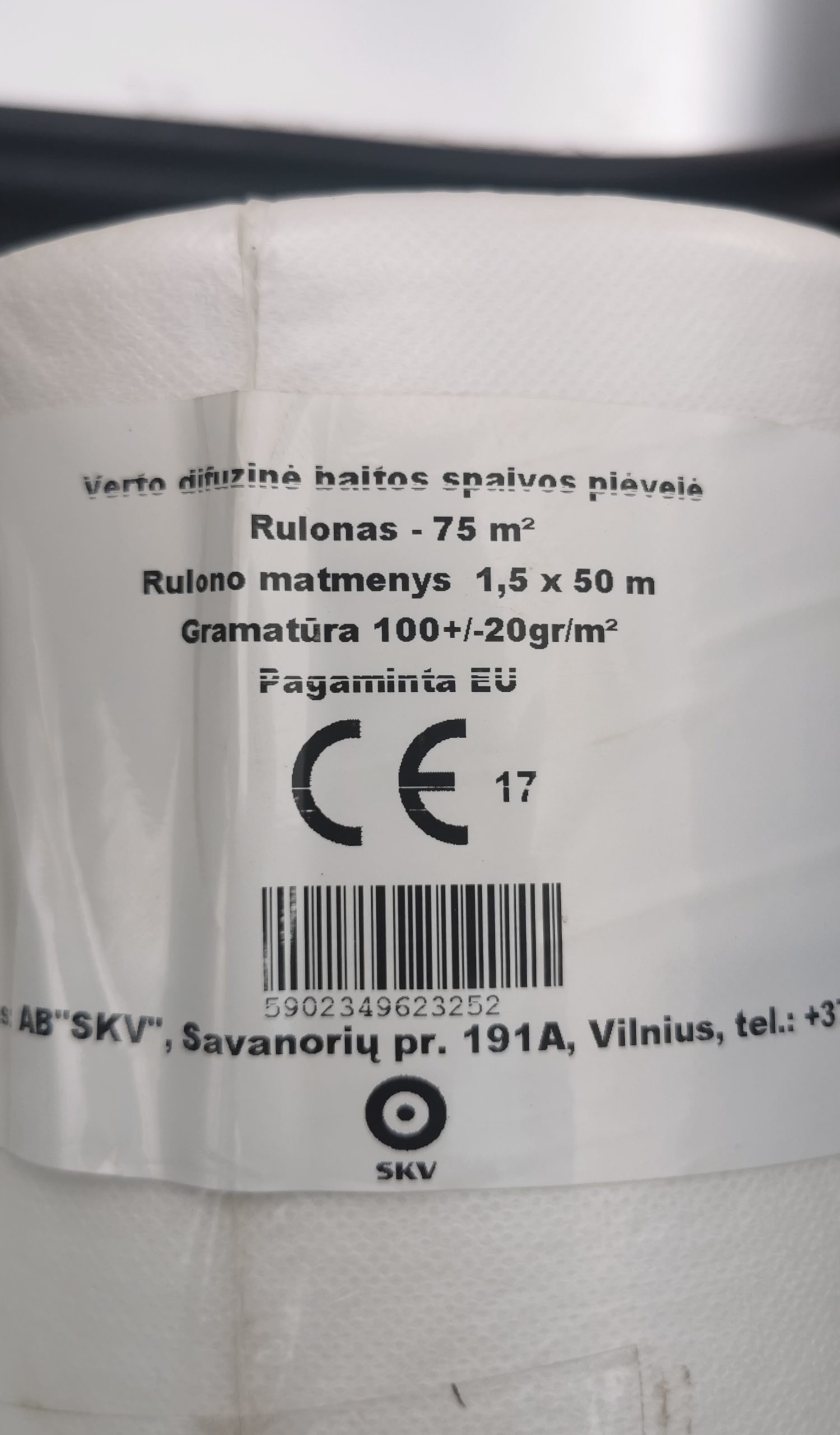 Difuzinė plėvelė VERTO 120g/m2, 1,5 x 50m, 75m2 rulonai