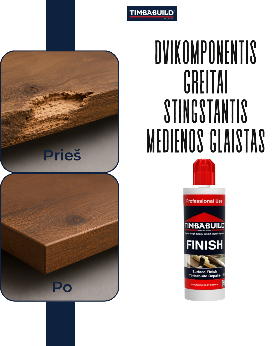 Timbabuild Finish 300g – Dviejų komponentų greitai kietėjantis medienos glaistas