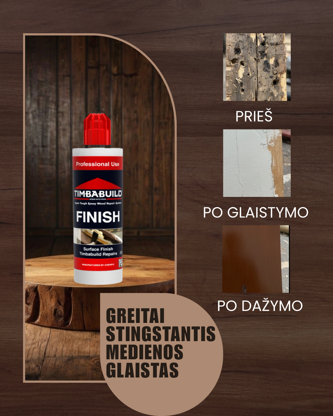 Timbabuild Finish 300g – Dviejų komponentų greitai kietėjantis medienos glaistas