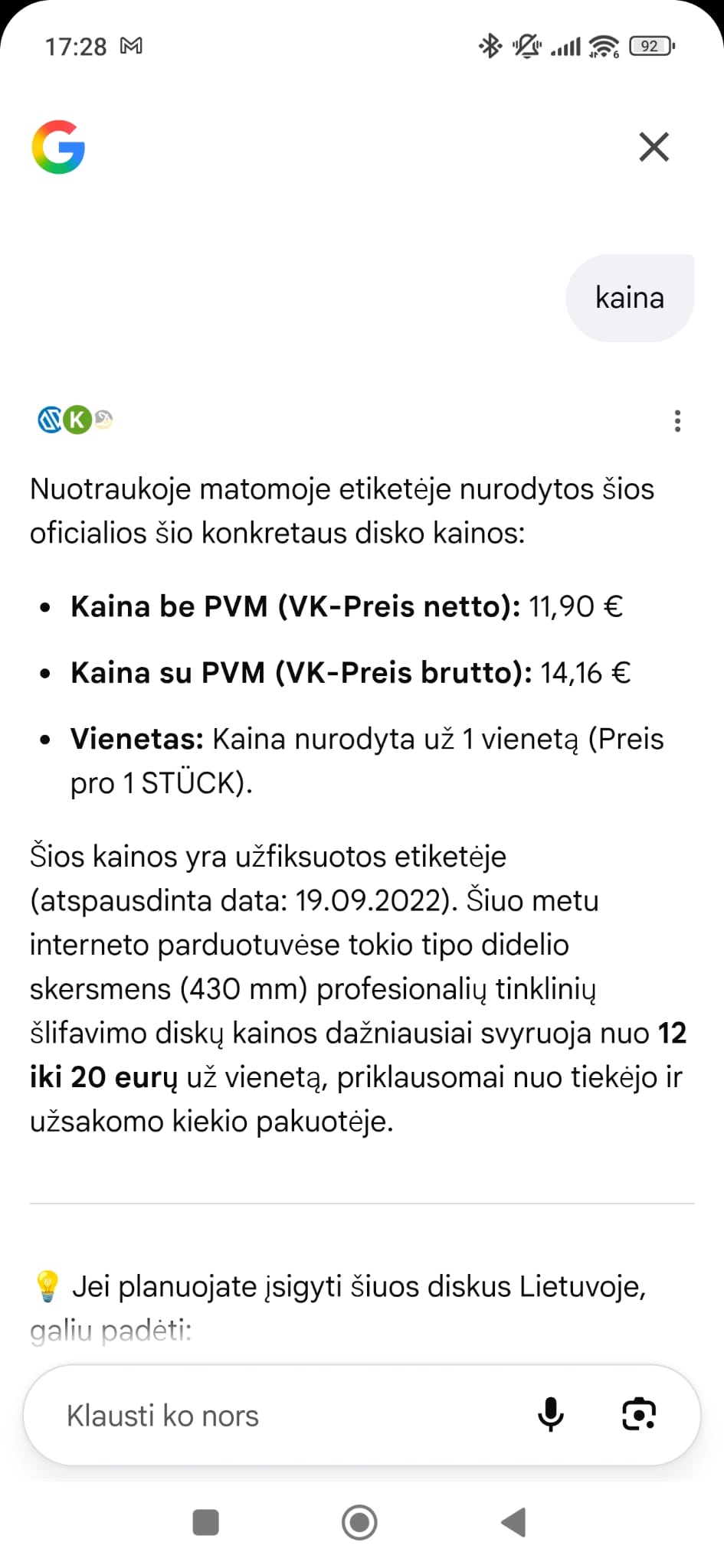 Schwamborn tinklinis slifavimo diskas (Schleifgitter). • Disko skersmuo yra 430 mm,